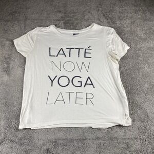 Aerie Graphic‎ T Shirt Latte Now Yoga Later Womens Large White Short Sleeve